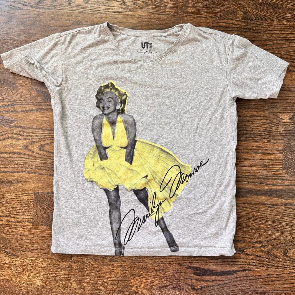 Uniqlo UT Marilyn Monroe Pop Art grey tee yellow blowing dress small